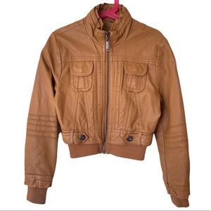 Jou Jou toddler girl brown faux leather biker jacket small
